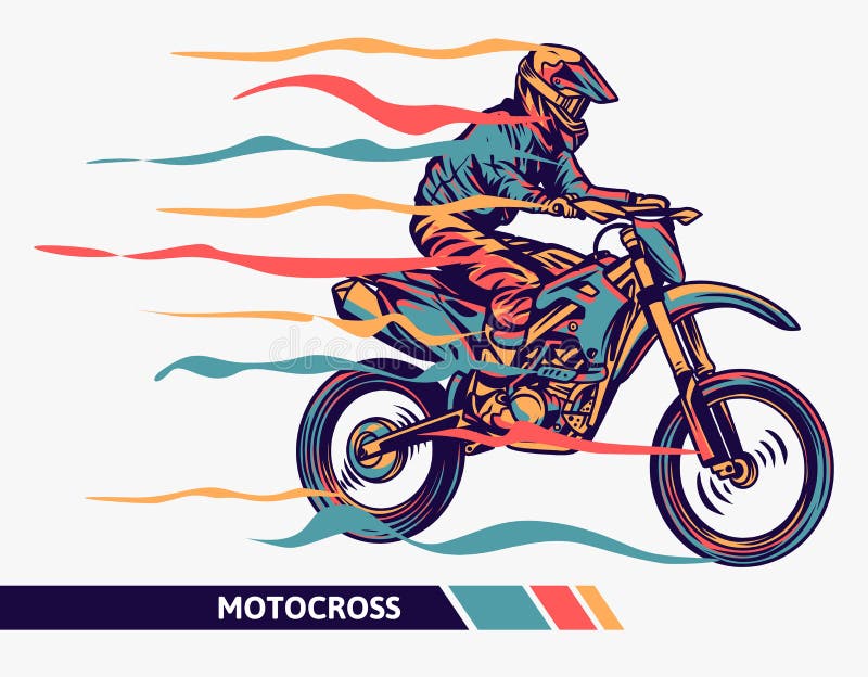 Kleurrijke illustraties van motocross met bewegingssnelle, extreme, grafische sport