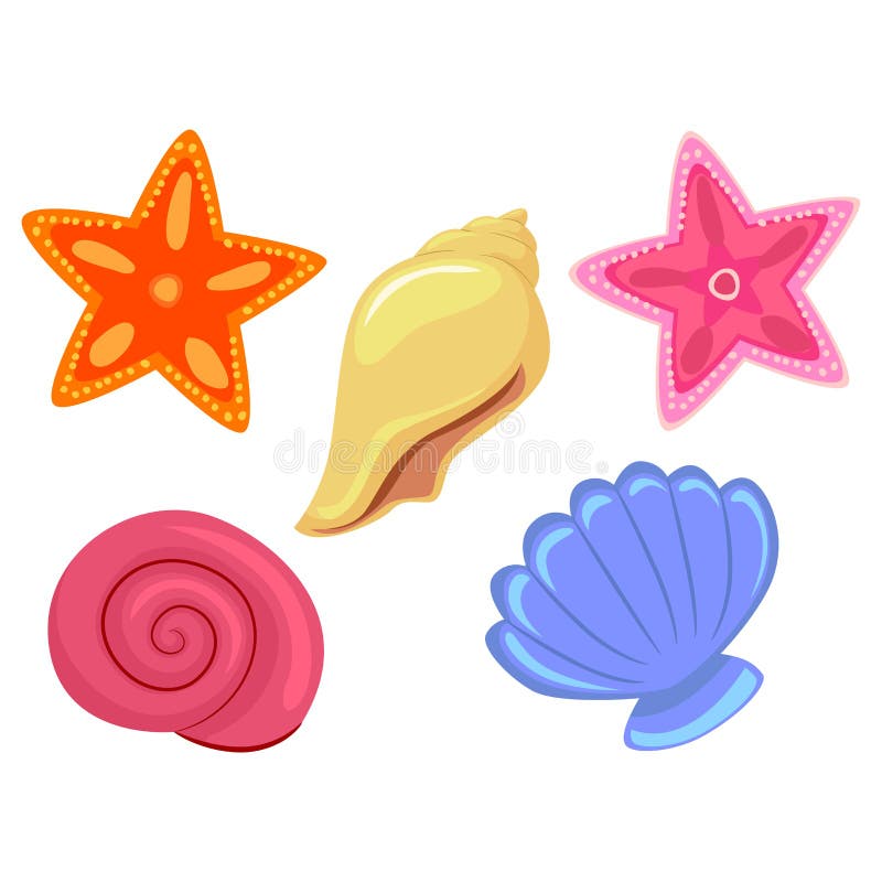 Kleurrijke Overzeese Shells en Zeester stock illustratie Kleurrijke Overzeese Shells en Zeester stock illustratie
