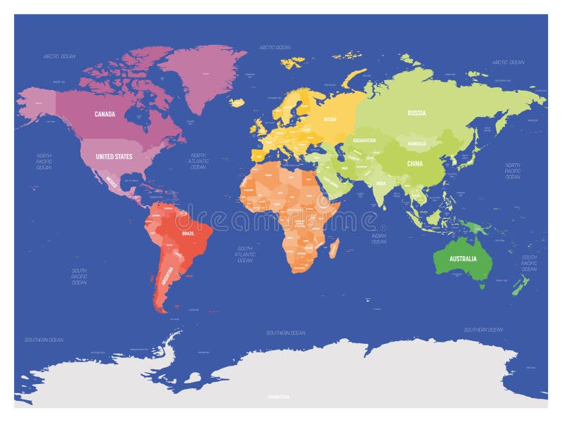 Uitverkoop onderbreken Artiest Wereldkaart Aan Zes Continenten Wordt Verdeeld - Noord-Amerika,  Zuid-Amerika, Afrika, Europa, Azië En Australië Oceanië Dat Vector  Illustratie - Illustration of onderwijs, grens: 94221947