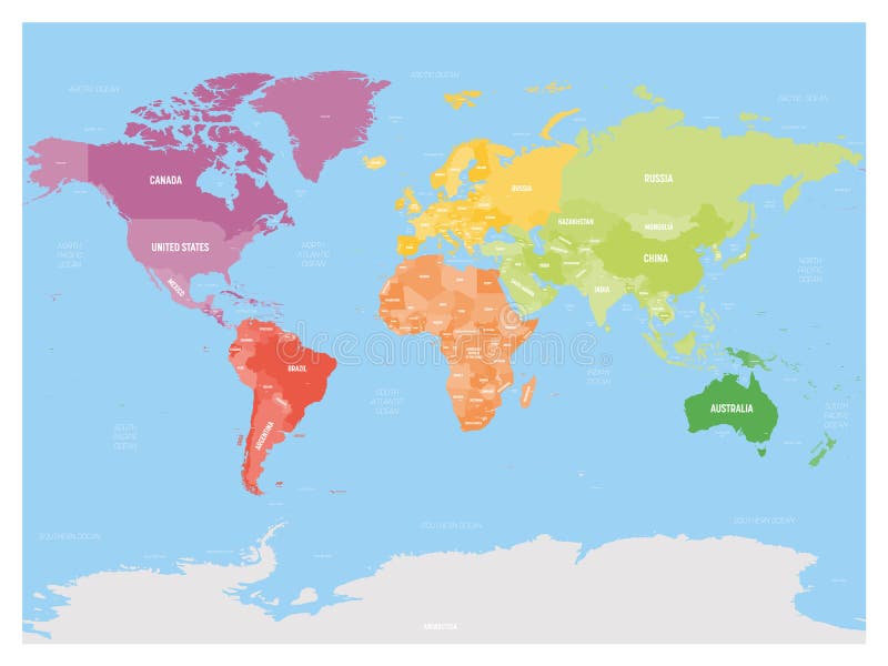 Uitverkoop onderbreken Artiest Wereldkaart Aan Zes Continenten Wordt Verdeeld - Noord-Amerika,  Zuid-Amerika, Afrika, Europa, Azië En Australië Oceanië Dat Vector  Illustratie - Illustration of onderwijs, grens: 94221947