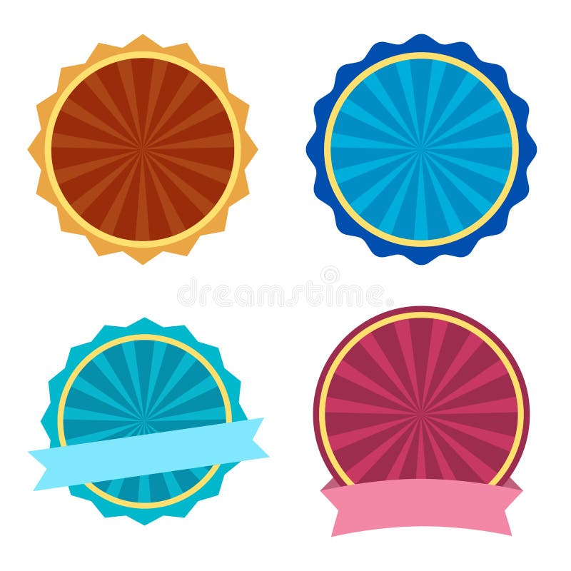 Kleurrijke reeks, rond etiket met linten Vector illustratie stock illustratie Kleurrijke reeks, rond etiket met linten Vector illustratie stock illustratie