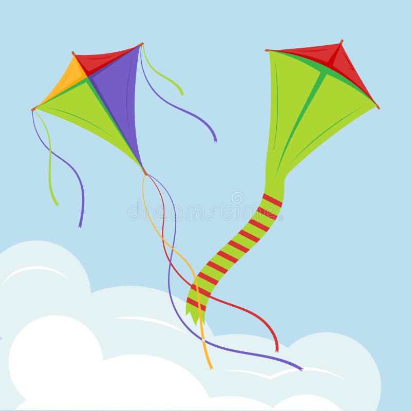 Kleurrijke vliegers boven de wolk, vliegende Vliegers in Hemel vector illustratie Kleurrijke vliegers boven de wolk, vliegende Vliegers in Hemel vector illustratie