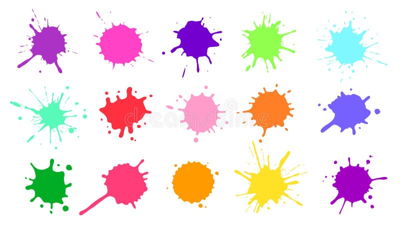 Kleurverfsplaat. kleurrijke inktvlekken abstracte verfspatten en natte splatten. waterkleur- of schuifvlek-vectorset