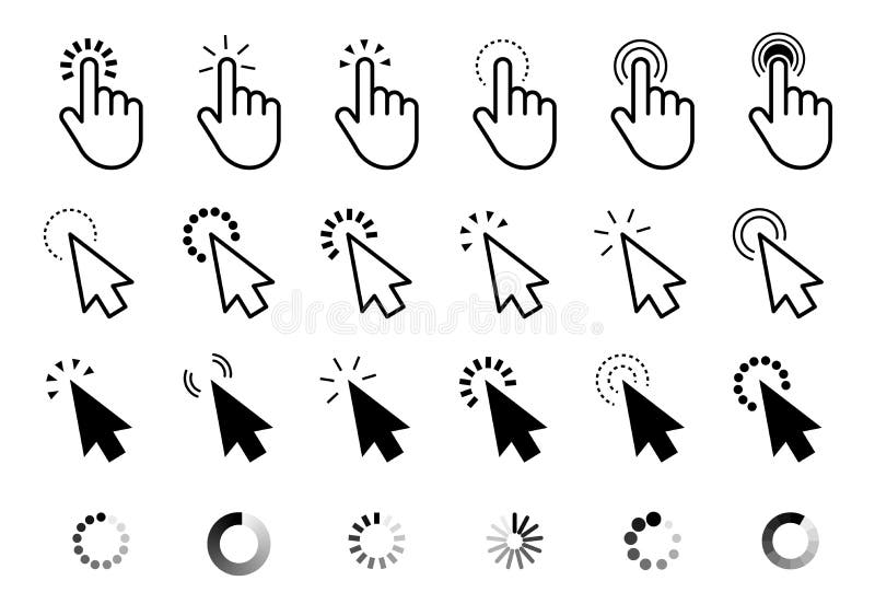 Klicken-Cursor-Satz Computerzeigerhand und Pfeilikone Presse-Auswahlaktionselement Vektornetz-Schnittstellenelemente stock abbildung
