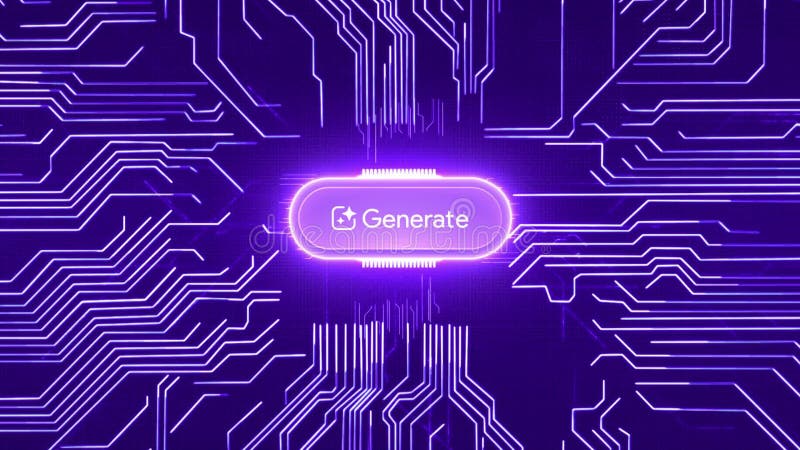 Klicken Sie auf Animation. generieren Taste, die Schaltungswege zeigt, die neuronale Netzwerkdatenverarbeitung beleuchten vektor abbildung