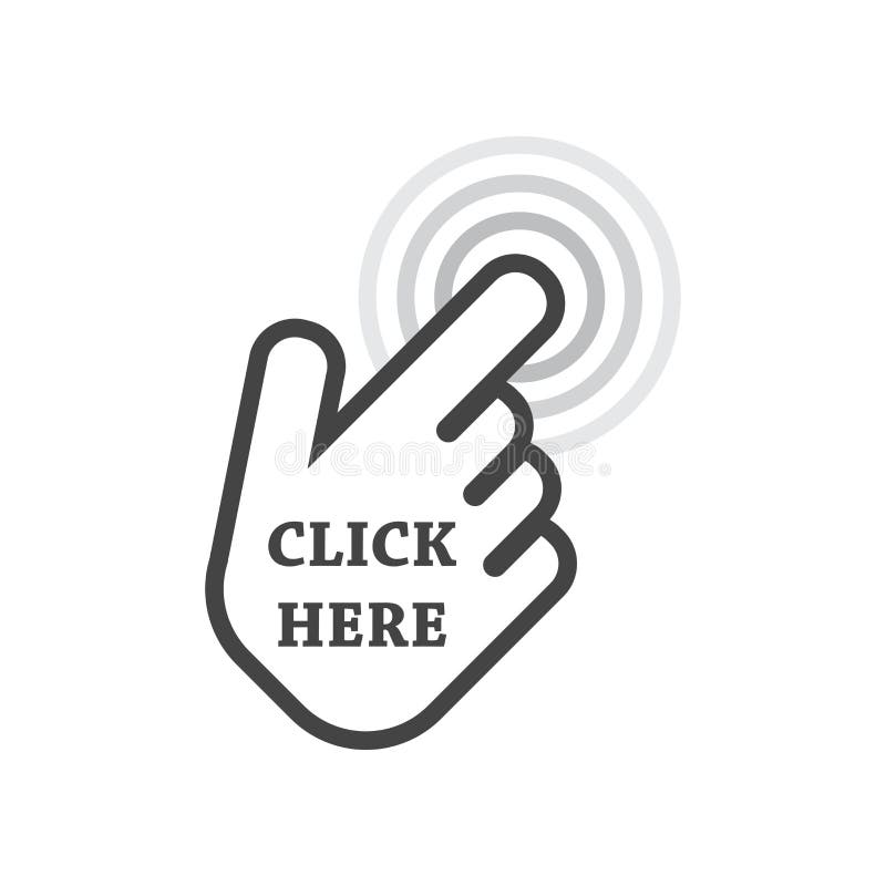 Klicken Sie hier Ikone Hand-Cursor-Zeichen vektor abbildung