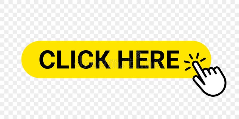 Klicken Sie hier Vektornetzknopf Lokalisierter Websitekauf oder gelbe Stangenikone mit klickendem Cursor des Handfingers registri