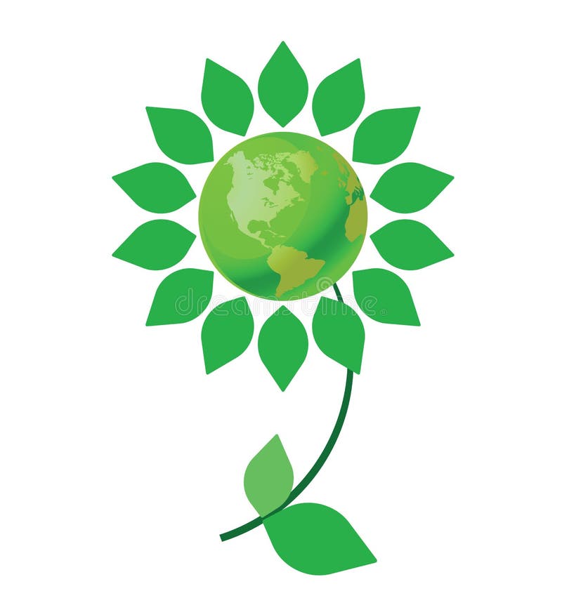 Environmental climate change flower with green earth. Environmental climate change flower with green earth