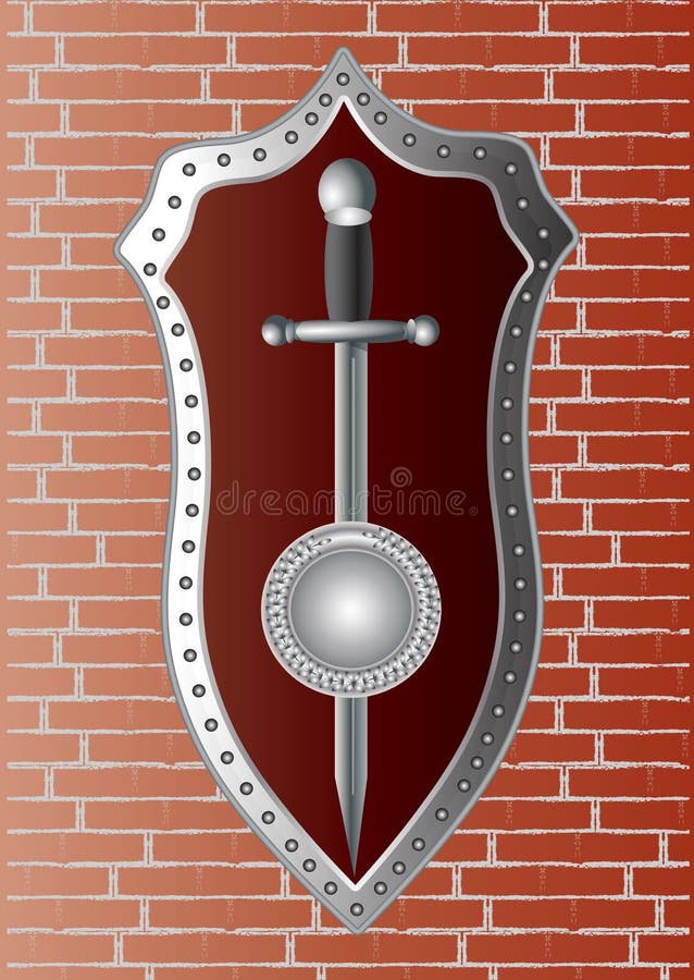 Klinge mit einem Schild auf der Wand lizenzfreie abbildung Klinge mit einem Schild auf der Wand lizenzfreie abbildung