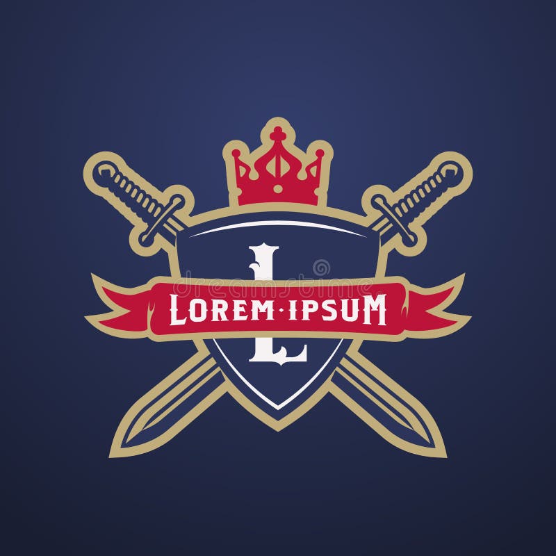 Klingen und Schild mit Krone, Fahne, Monogramm Abstraktes Vektor-Zeichen, Symbol, Logo Template oder Sport Team Emblem vektor abbildung Klingen und Schild mit Krone, Fahne, Monogramm Abstraktes Vektor-Zeichen, Symbol, Logo Template oder Sport Team Emblem vektor abbildung