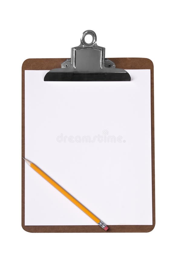 Clip board with pencil and blank paper isolated over white with a clipping path. Clip board with pencil and blank paper isolated over white with a clipping path