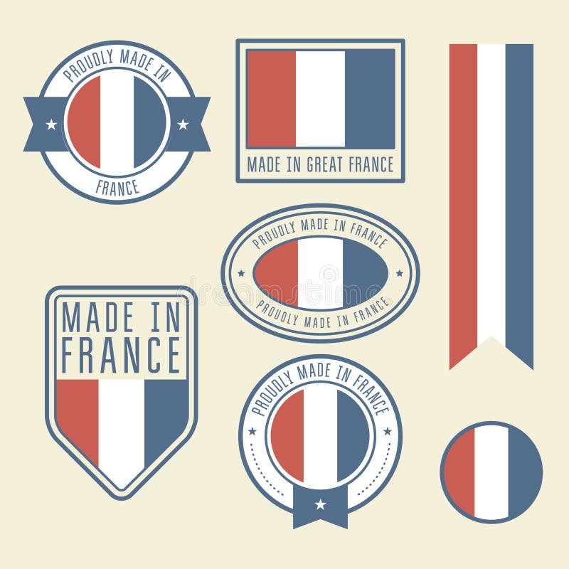 Klistermärkear, etiketter och etiketter med den Frankrike flaggan - emblem vektor illustrationer Klistermärkear, etiketter och etiketter med den Frankrike flaggan - emblem vektor illustrationer