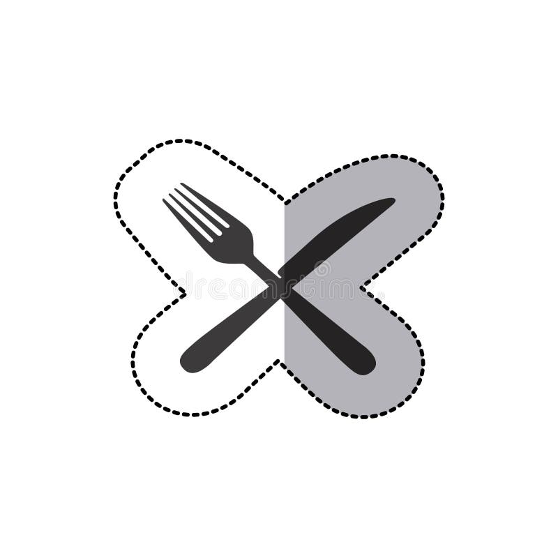 Klistermärkekonturkniv och gaffelsymbol stock illustrationer