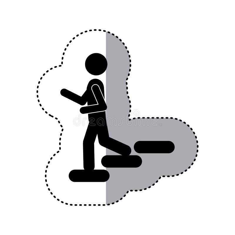 Klistermärkekonturpictogram som går ner trappa stock illustrationer