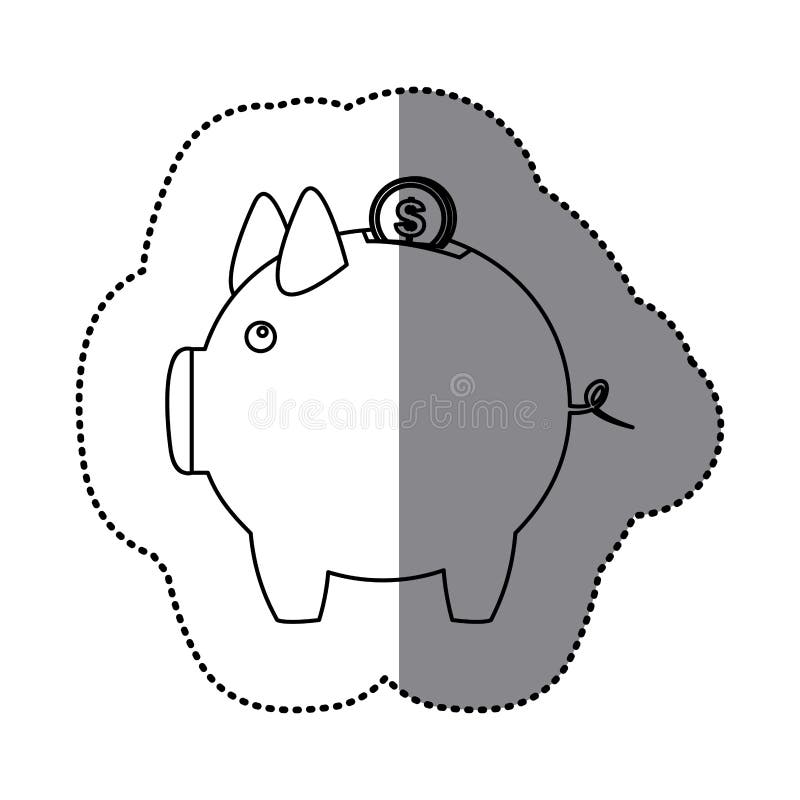 Klistermärkekonturspargris med dollarmyntet royaltyfri illustrationer