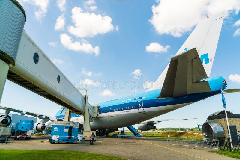 KLM Boeing 747 Vliegtuig ph-BUK dat bij het Aviodrome-Vliegtuigmuseum wordt getoond stock foto's KLM Boeing 747 Vliegtuig ph-BUK dat bij het Aviodrome-Vliegtuigmuseum wordt getoond stock foto's