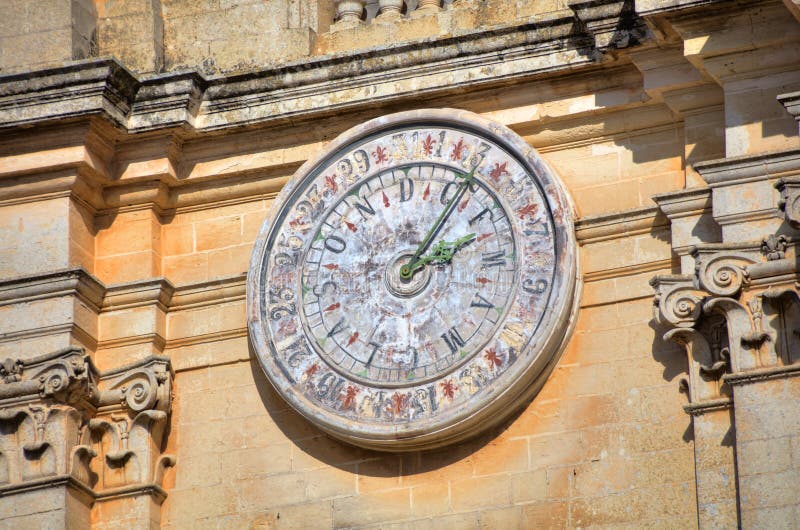 Klocka av Stet Peter & Paul Cathedral i staden av Mdina, i Malta royaltyfria bilder Klocka av Stet Peter & Paul Cathedral i staden av Mdina, i Malta royaltyfria bilder
