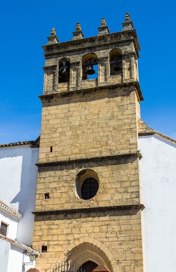Klocka torn av kyrkan av vår fader Jesus i Ronda, Spanien arkivbilder Klocka torn av kyrkan av vår fader Jesus i Ronda, Spanien arkivbilder