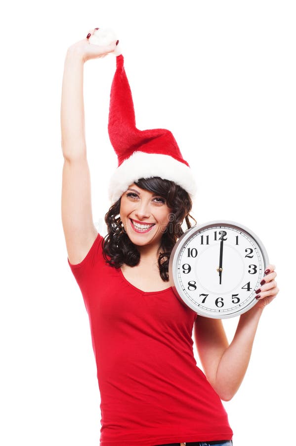 klockahatt som rymmer den jolly santa kvinnan ung royaltyfria foton klockahatt som rymmer den jolly santa kvinnan ung royaltyfria foton