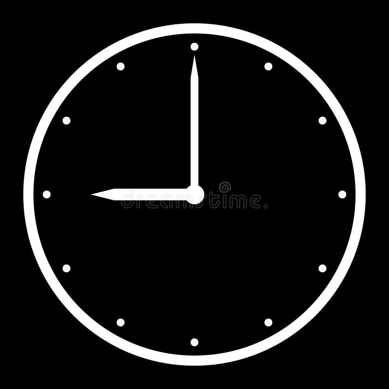 Klockasymbol på svart royaltyfri illustrationer