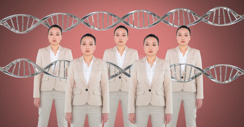 Kloonvrouwen met genetische DNA stock foto Kloonvrouwen met genetische DNA stock foto