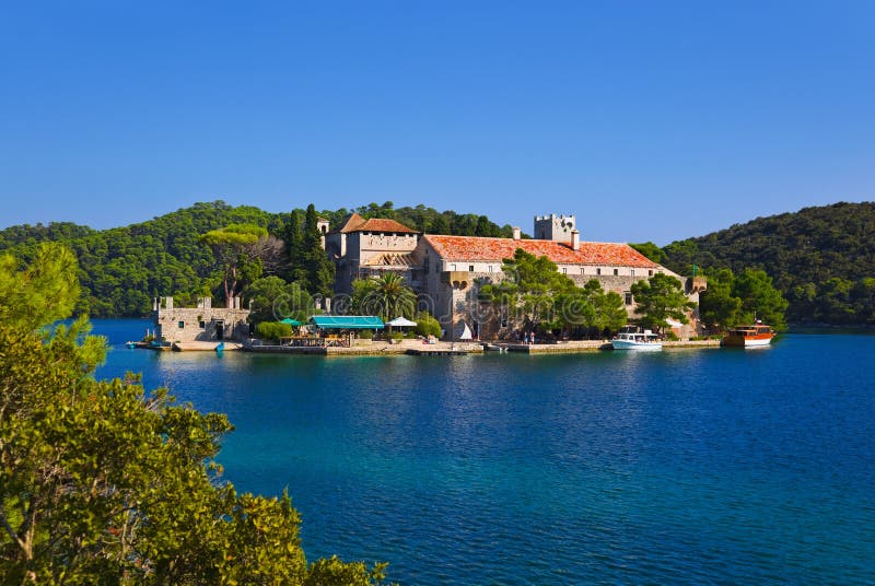 Monastery at island Mljet in Croatia - travel background. Monastery at island Mljet in Croatia - travel background