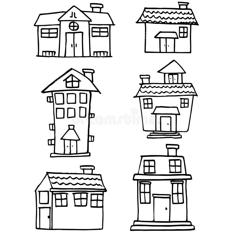 Klotter av samlingen för husstiluppsättning stock illustrationer Klotter av samlingen för husstiluppsättning stock illustrationer