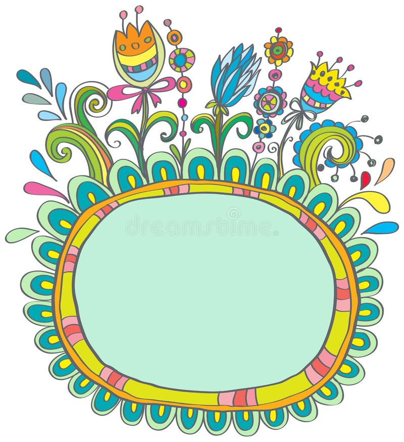 Klotterfärgram med fåglar och blommor stock illustrationer Klotterfärgram med fåglar och blommor stock illustrationer