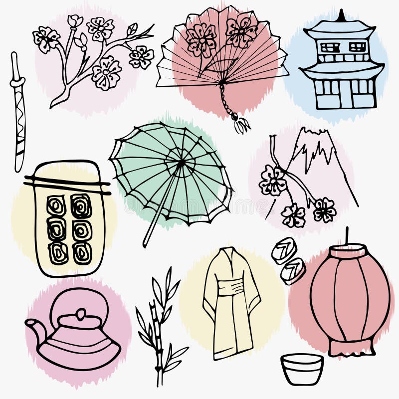 Klotterstilillustration med japanska symboler vektor illustrationer Klotterstilillustration med japanska symboler vektor illustrationer