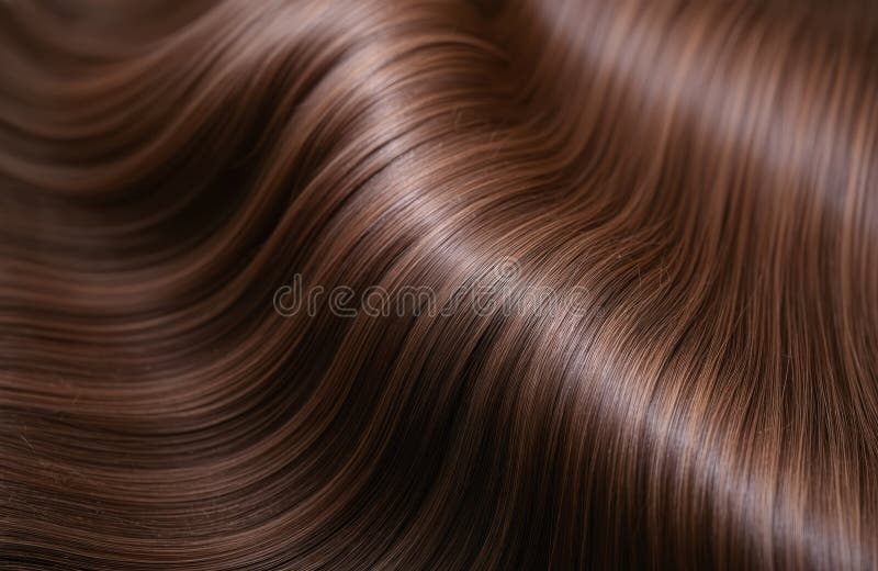 Kläder av formade, brunbruna hår med öppen våglängd. Förlängning av hårfärgningsförfaranden för borrning. Silky glatt coiffure stock illustrationer