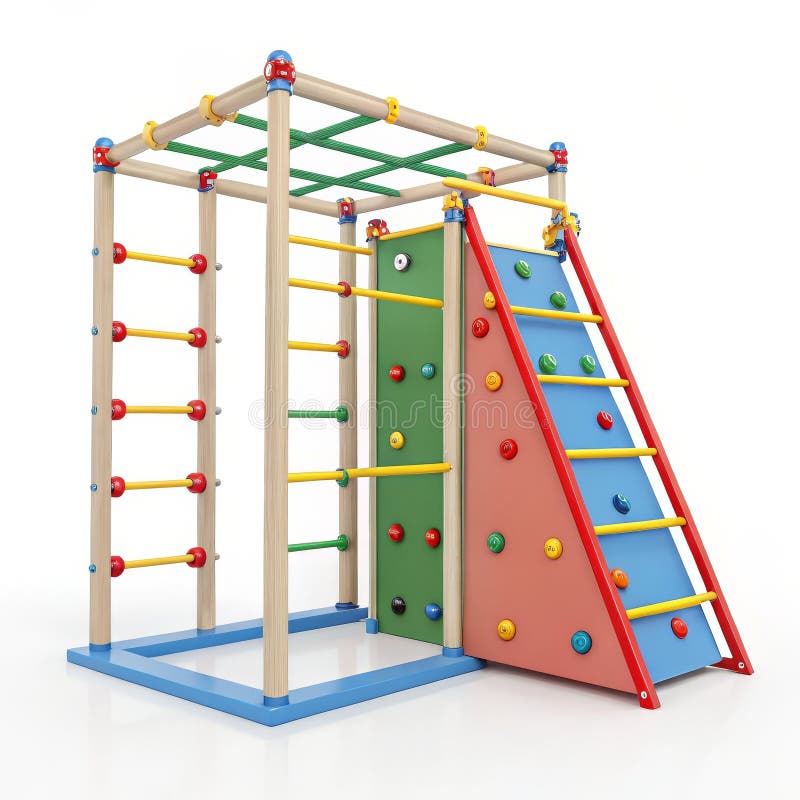 Klätterram 3D Render Wooden Structure Colorful Design Play Equipment Gym Playground. Uppspelning på klimatmur vektor illustrationer