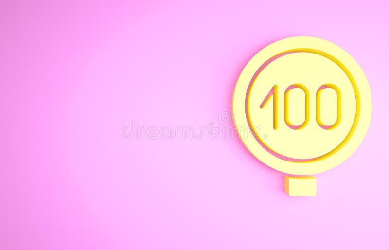 κίτρινο σήμα κυκλοφορίας ορίου ταχύτητας 100 km απομονωμένο σε ροζ φόντο. μινιμαλισμός έννοια 3δ απεικόνιση 3δ απόδοση διανυσματική απεικόνιση