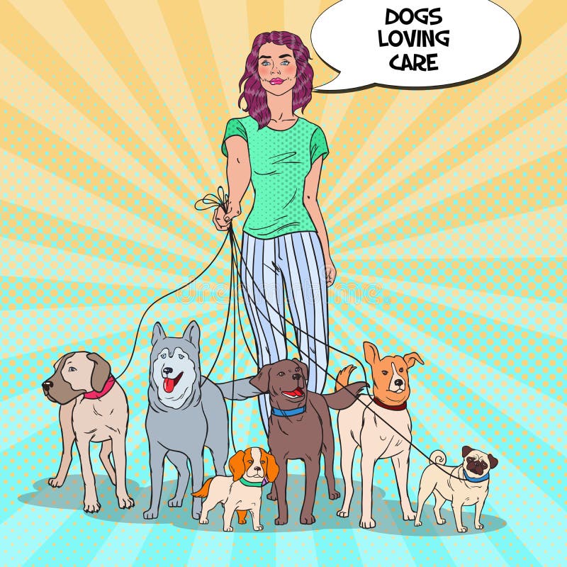 Knall Art Pretty Woman Dog Walker vektor abbildung Knall Art Pretty Woman Dog Walker vektor abbildung