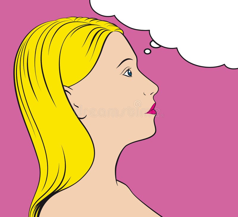 Knall-Kunst-denkende Frau lizenzfreie abbildung Knall-Kunst-denkende Frau lizenzfreie abbildung