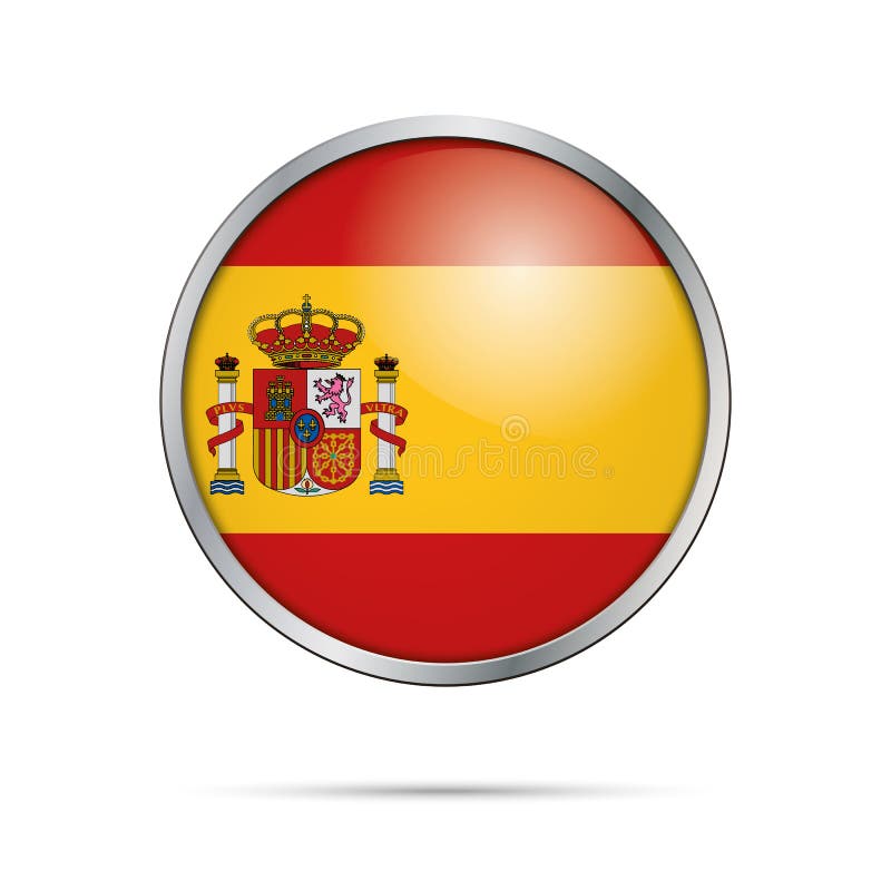Knapp för vektorspanjorflagga Spanien flagga i glass knappstil vektor illustrationer Knapp för vektorspanjorflagga Spanien flagga i glass knappstil vektor illustrationer