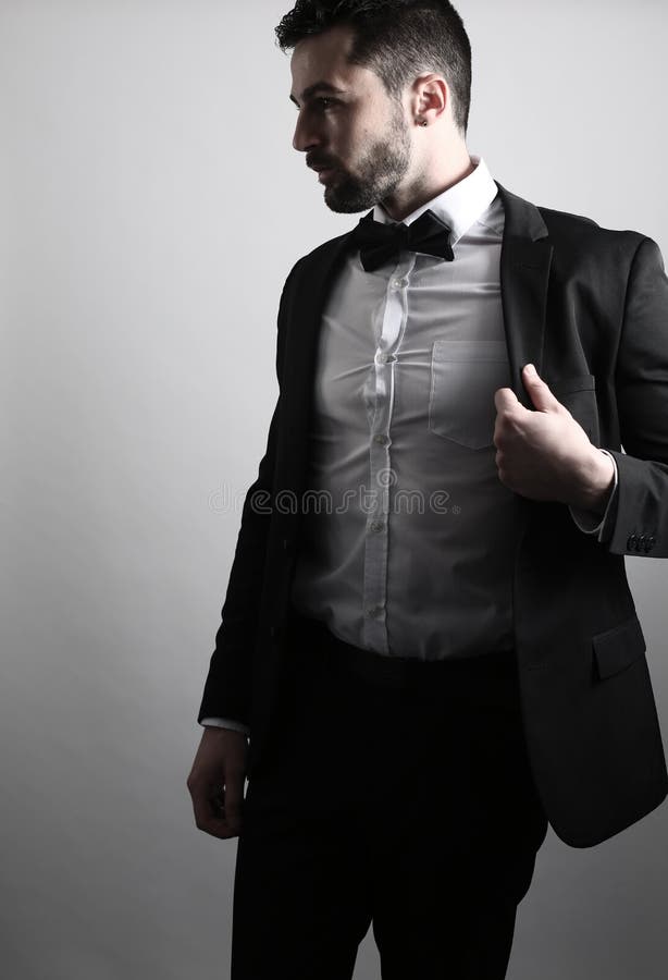 Knappe mens die een smoking dragen stock fotografie Knappe mens die een smoking dragen stock fotografie