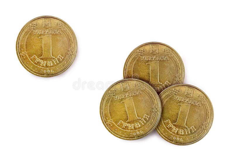 Knia? metalu miedziana moneta, hryvnia, jeden i trzy, na bia?ym tle, odg?rny widok zdjęcia royalty free Knia? metalu miedziana moneta, hryvnia, jeden i trzy, na bia?ym tle, odg?rny widok zdjęcia royalty free