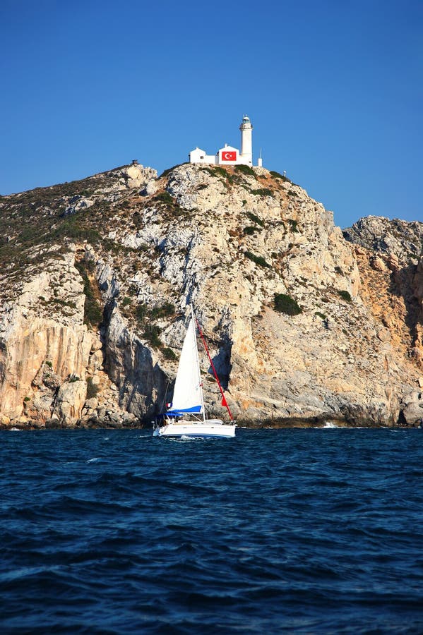 Knidos lighthouse at the south western point of Tu