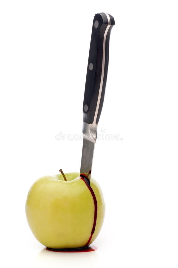 A Knife in a Bleeding Green Apple Stock Image Image of blood, carve