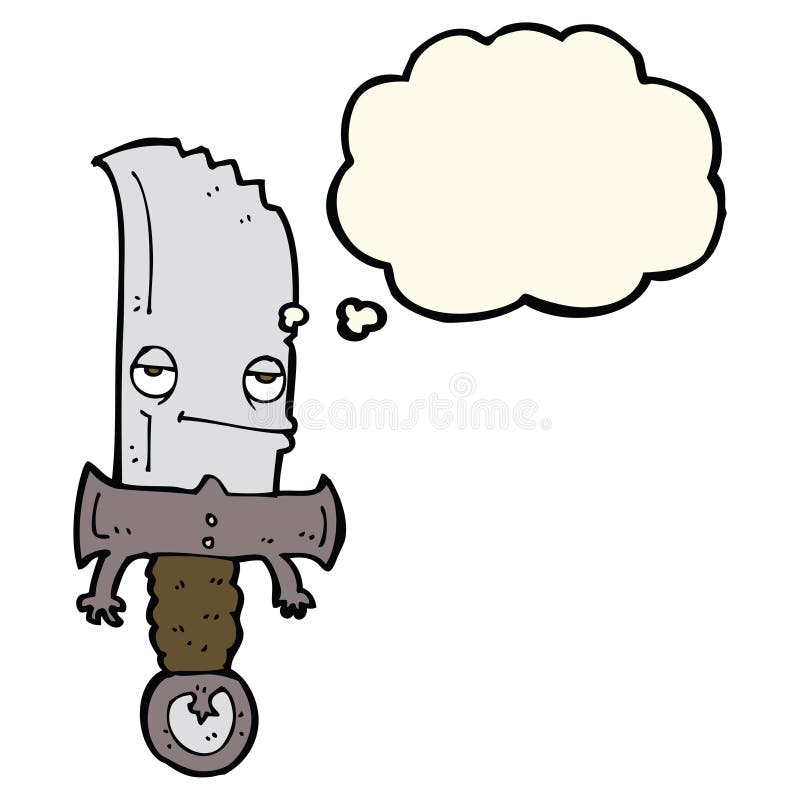 knife cartoon character with thought bubble