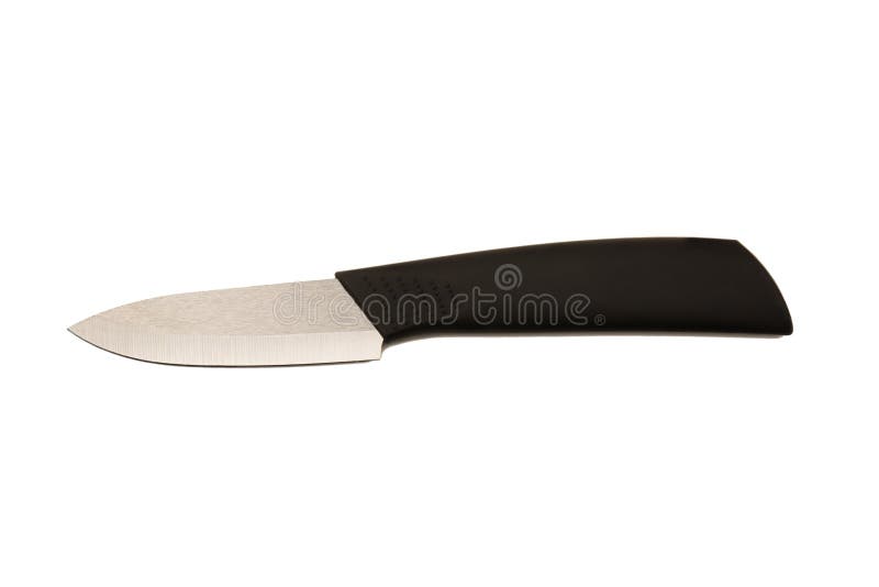 Knife ceramic with black handle on a white background stock photography