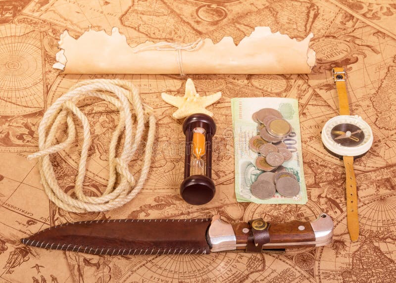 The Knife, a Compass and Other Accessories for the Stock Photo Image of geography, antique