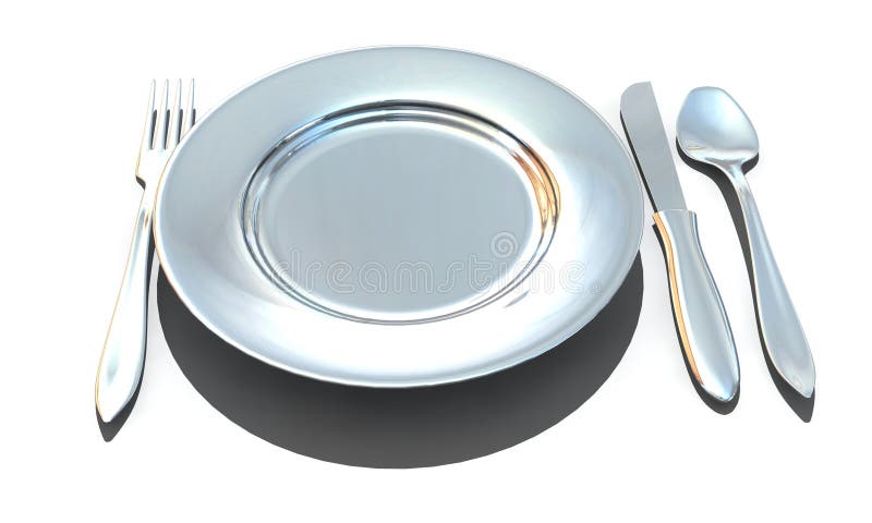 Knife, fork, spoon and plate