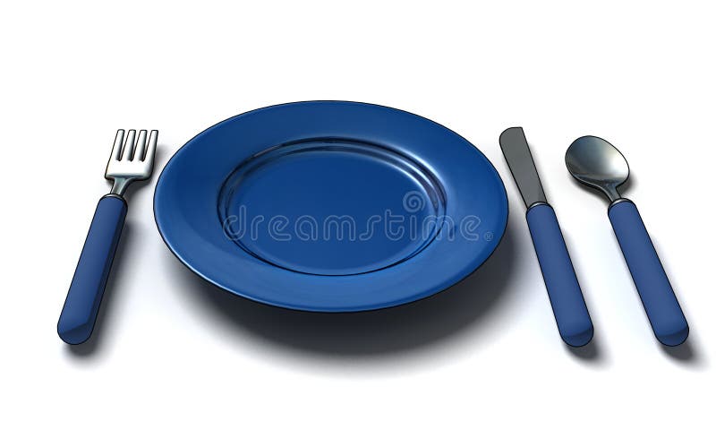 Knife, fork, spoon and plate