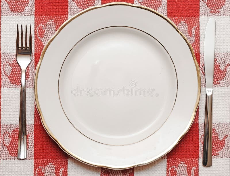 Knife, plate and fork
