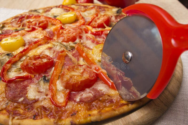 Knife Round Shape for Cutting Pizza Stock Image Image of wooden