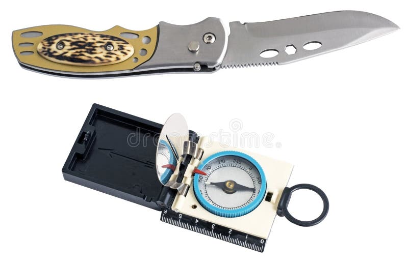 Knife with Rubberized Handle and Compass Stock Image Image of black