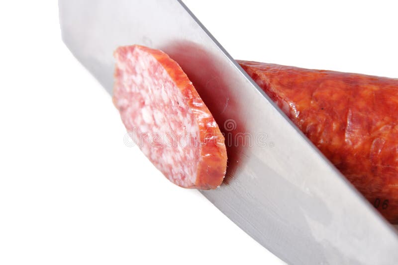 Knife and sausage. stock image. Image of beef, sausage 18409167