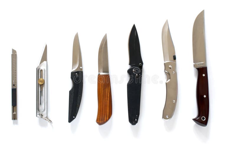 Knife set in line over white royalty free stock photos