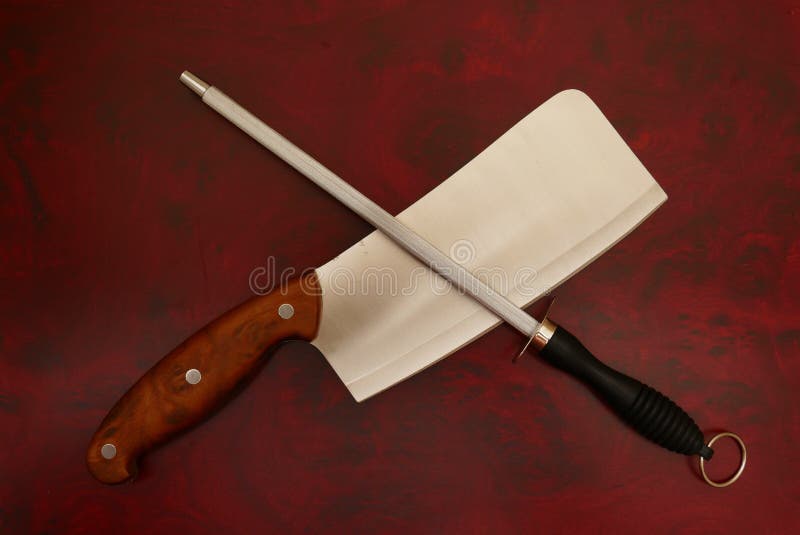 Knife and Sharpener on a Cutting Board Stock Image Image of chopping